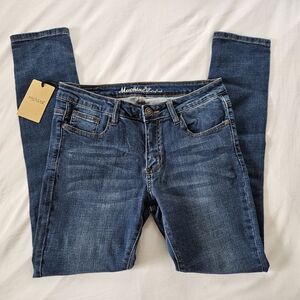 Machine Slim Skinny Mid Rise Jeans in Dark Blue Wash